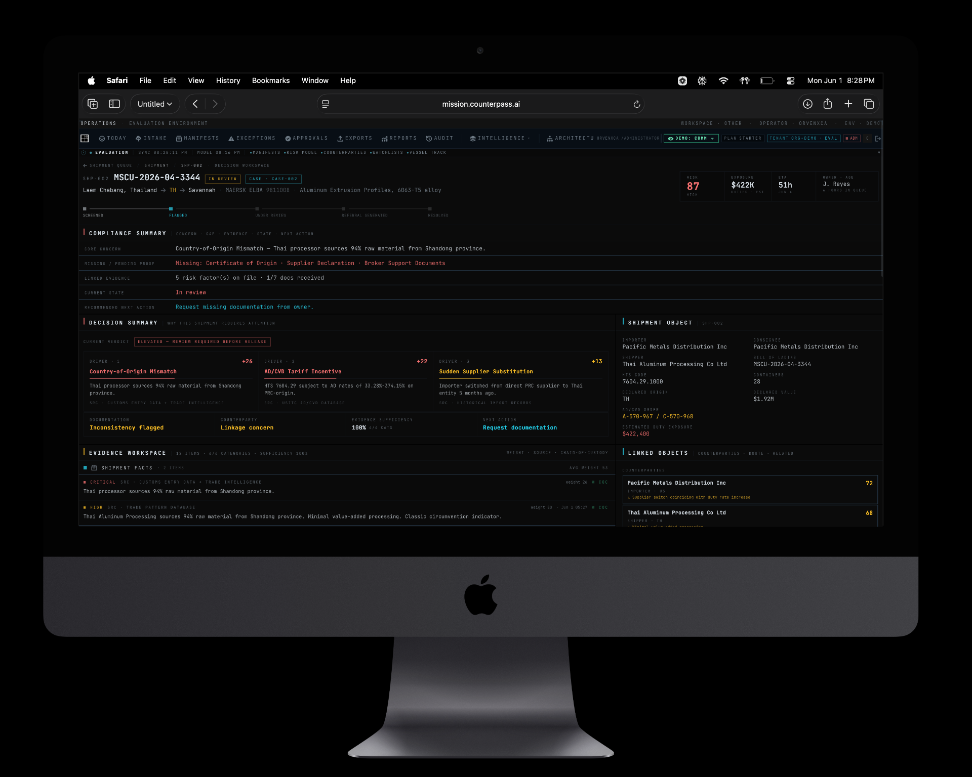 Counterpass case decision workspace